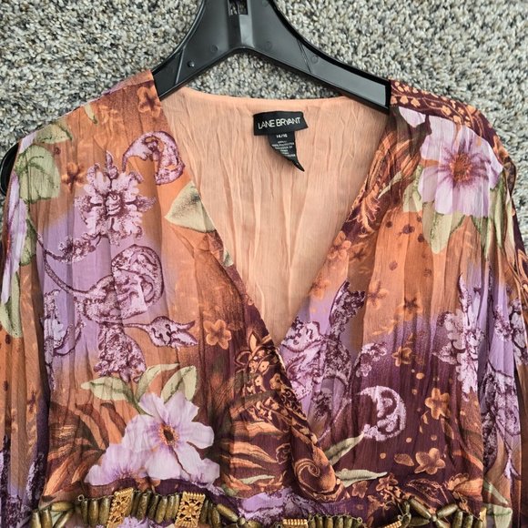 Lane Bryant Top Womens Plus 14/16 Brown Floral Print Surplice Neck Blouse Ladies - Picture 4 of 7